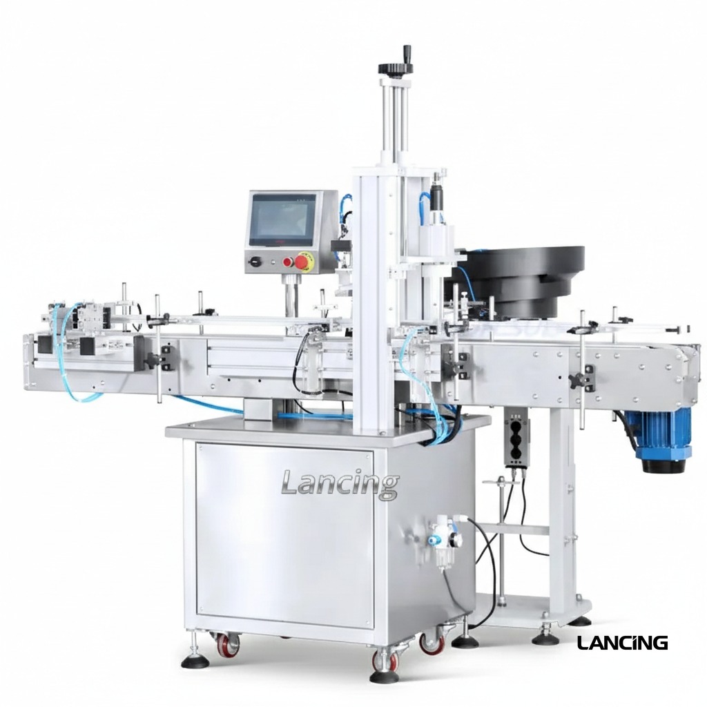 Automatic Bottle Cap Pressing Machine With Cap Feeder